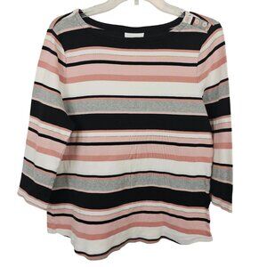 Mom Normcore Casual Classic Basic Striped Pink Gray White Charter‎ Club Top XL